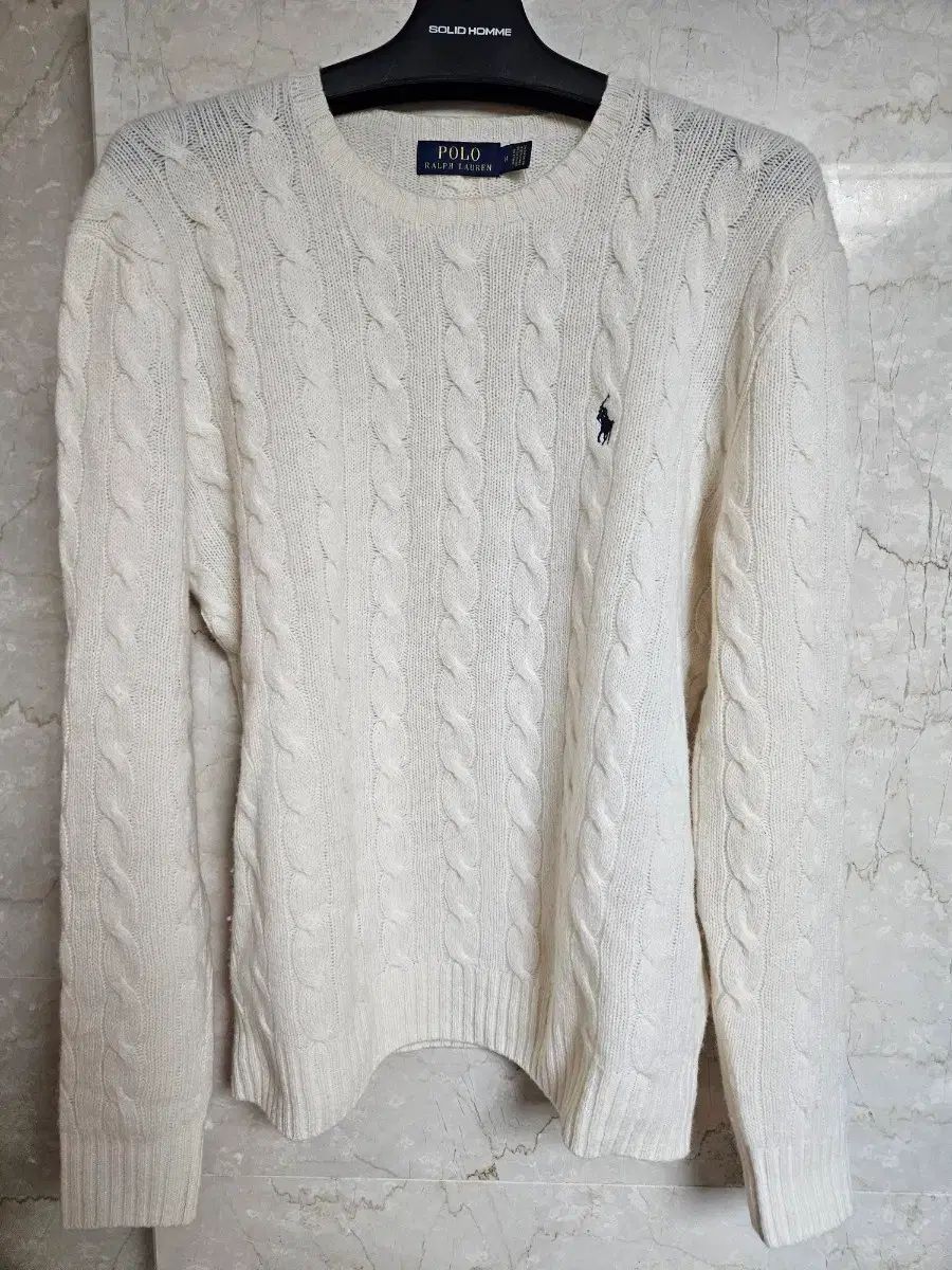 ポロ polo アイボリー ケーブル編み ウールニット M