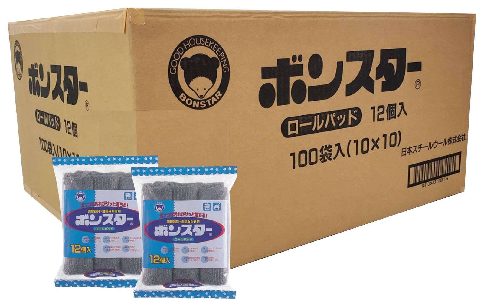 ボンスター 業務用 金たわし ロールパッド 入り× 調理器具 金属みがき用 ガンコな汚れがサッと落ちる レンジまわり ステンレス流し台 自転車のサビ落とし 茶しぶ落としにも使用