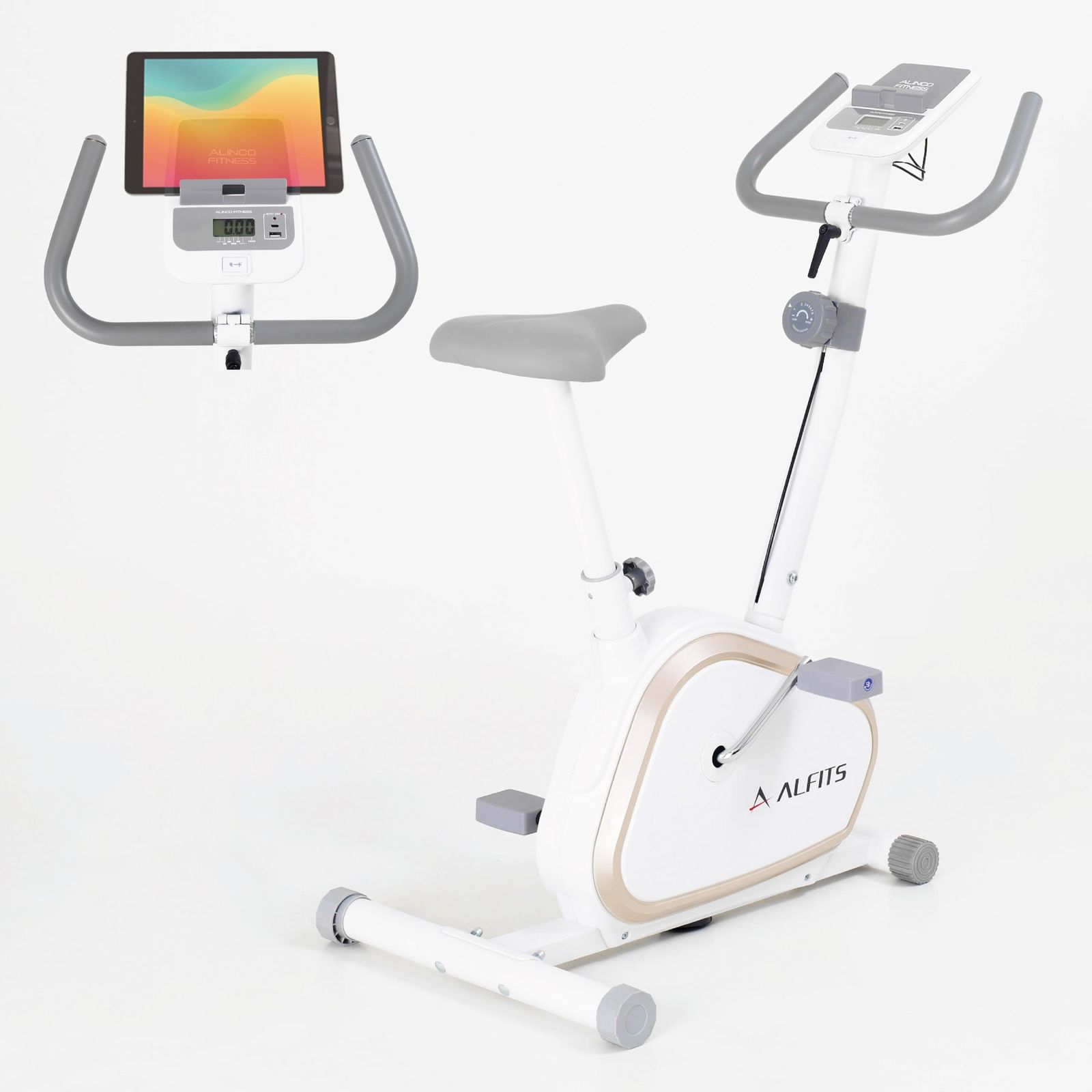 アルインコ ALINCO フィットネスバイク エアロバイク エクササイズフロアマット アドバンストバイク エクササイズフロアマット電磁負荷方式 スポーツクラブ運動が出来る 静音 サドル調整 組立簡単 心拍測定 簡単移動 タブレットトレー プログラム機能