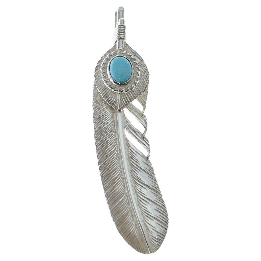 THE SUN ザサン ハート大フェザー 銀線巻き R 上銀銀縄ターコイズ大フェザー 右向き シルバー|ライトブルー