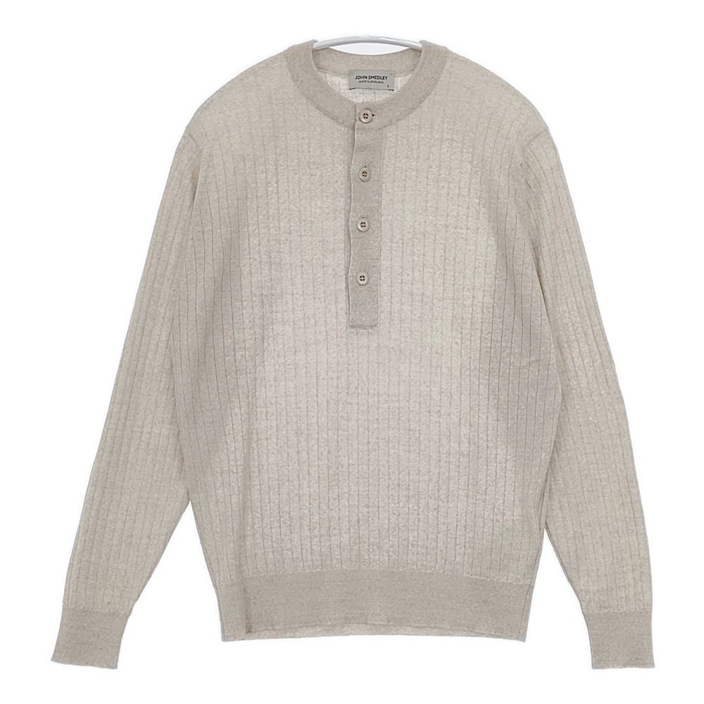 JOHN SMEDLEY ヘンリーネック メリノウール イギリス製 サイズS クルーネック ニット グレージュ レディース ジョンスメドレー 5-1228 T♪