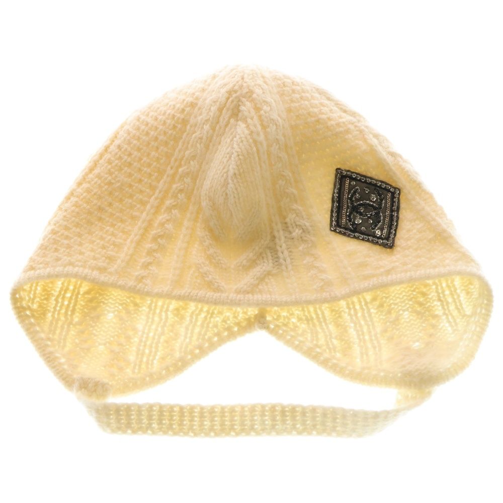 CHANEL シャネル ココマークワッペン カシミア ニットキャップ 帽子 アイボリー レディース