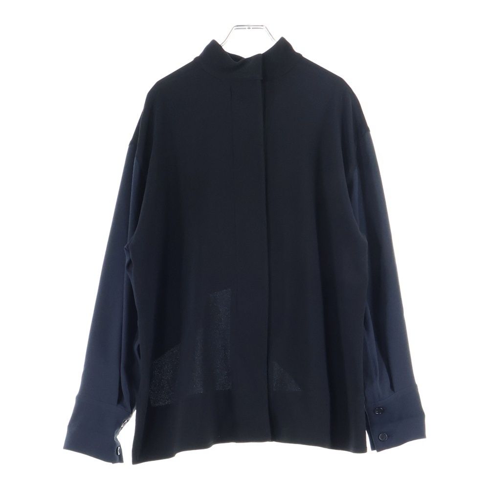 MARNI マルニ モックネック バックボタンフライ アシンメトリーカットソー 長袖ブラウス レディース ブラック|ネイビー