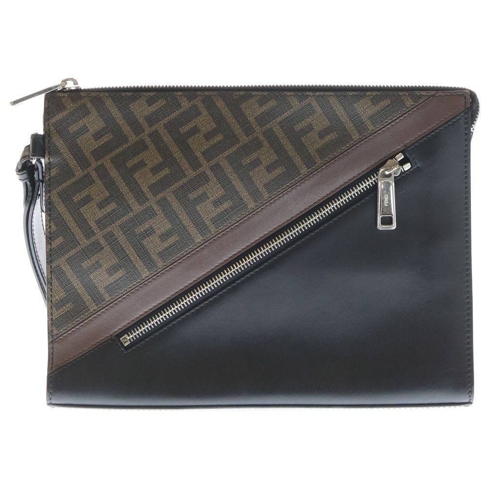 FENDI フェンディ ダイアゴナル ズッカ柄 フラット スリム セカンド クラッチバッグ ブラウン|ブラック 7 VA 491