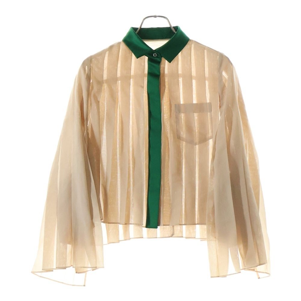 sacai サカイ　グリーンプリーツ長袖シャツ　ブラウス sacai サカイ グリーンプリーツ長袖シャツ ブラウス