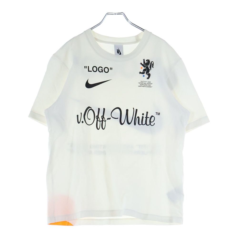 NIKE ナイキ 18 SS ×オフホワイト Football Collection Tee フットボール コレクション ロゴプリント クルーネック 半袖Tシャツ カットソー ホワイト AJ 3374-100