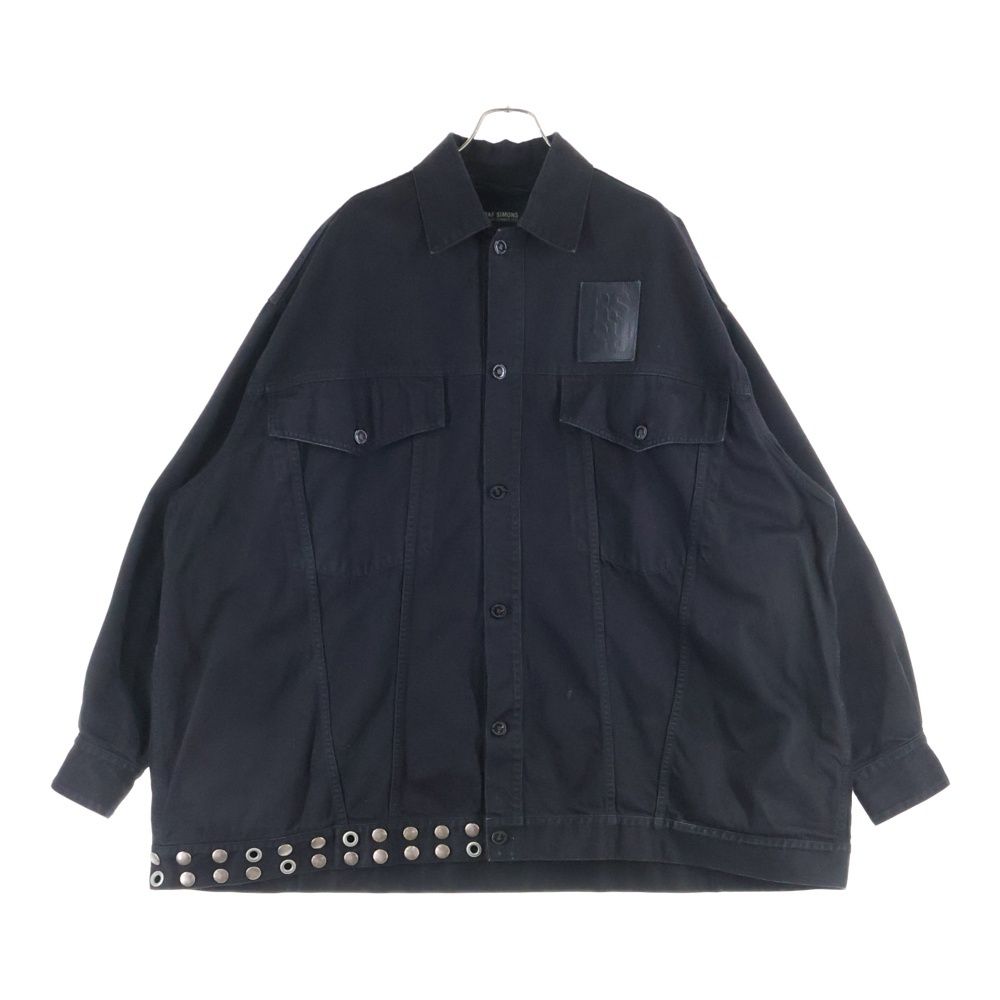 RAF SIMONS ラフシモンズ Big fit jacket with leather fringes and studs レザーフリンジ-スタッズ デニムジャケット 231-725 ブラック
