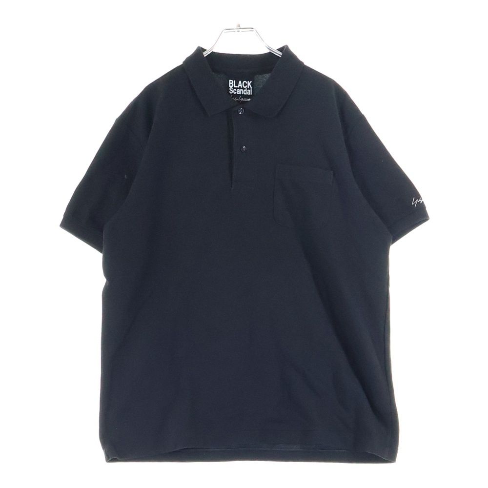 BLACK Scandal Yohji Yamamoto ブラックスキャンダルヨウジヤマモト 23 AW 袖ロゴ刺繍 胸ポケット付 半袖ポロシャツ ブラック HJ-T 30-989