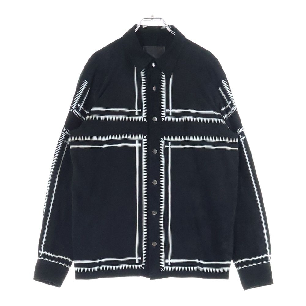 ISAMU イサムカタヤマバックラッシュ 21 SS CROSS SHIRT カンガルスエードレザー 長袖クロスプリントシャツ ブラック 1929-02