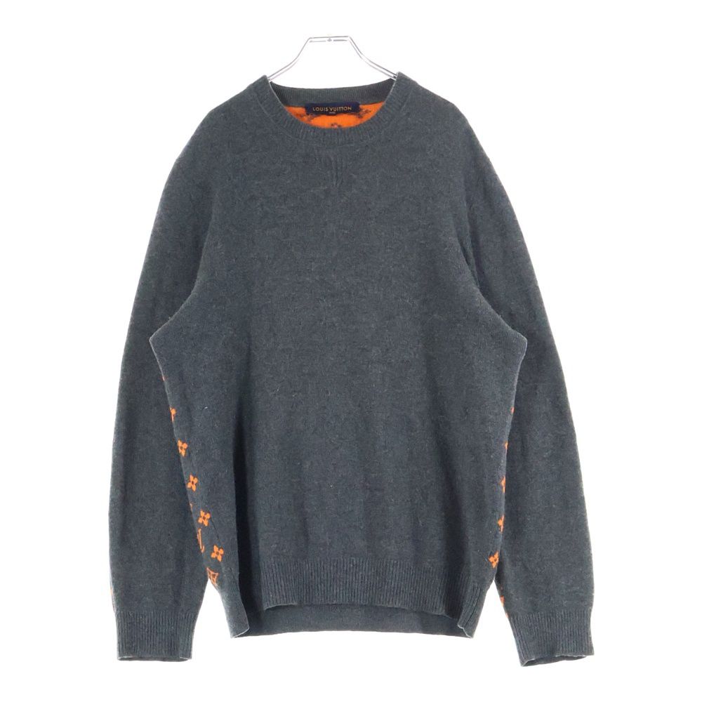 LOUIS VUITTON ルイヴィトン 19 AW Half-Half Monogram Cashmere Crewneck Knit ハーフ-ハーフモノグラム クルーネック長袖ニットセーター グレー|オレンジ HGN 41 W