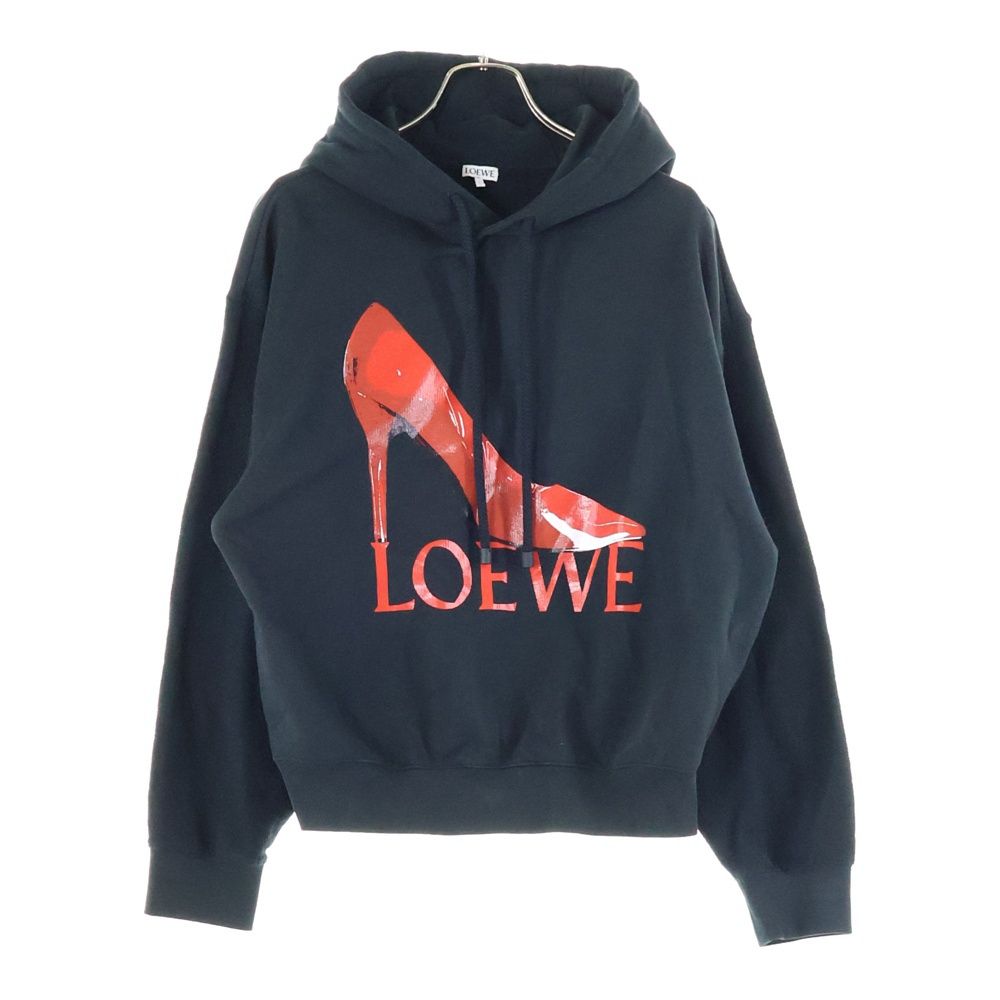 LOEWE ロエベ 22 AW pump cotton hoodie ポンプ コットン ヒール ロゴプリント プルオーバースウェットパーカー フーディー ブラック