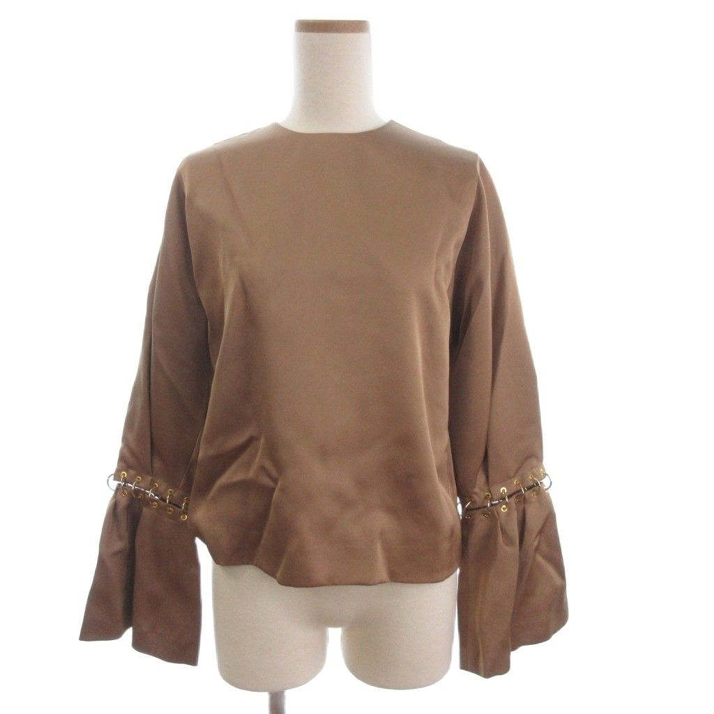 アキラナカ AKIRA NAKA シャツ ブラウス 長袖 光沢 装飾 ブラウン 36 TC