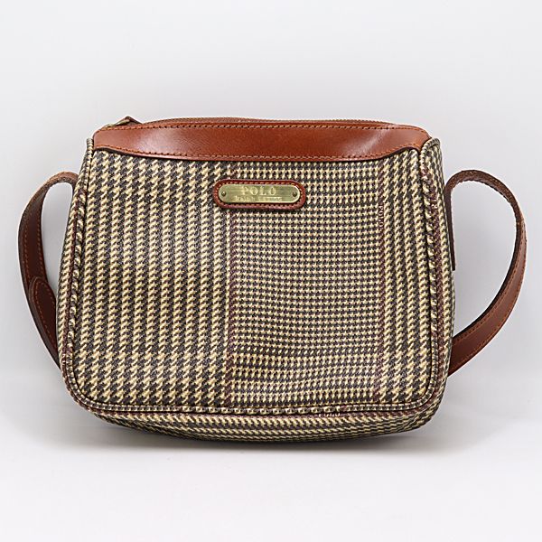 美品希少 ローレンラルフローレン チェーンショルダーバッグ ハラコ 千鳥格子 ポロラルフローレン 千鳥格子柄 クロスボディバッグ ファッション小物