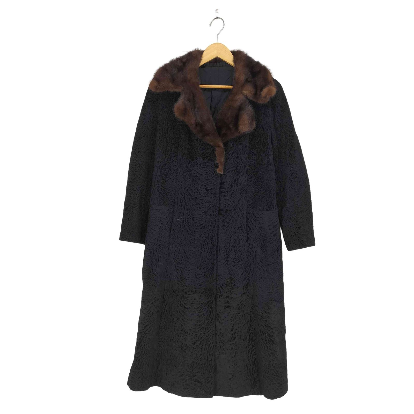 ユーズドフルギ 古着 襟ファー アストラカンロングコート レディース 表記無