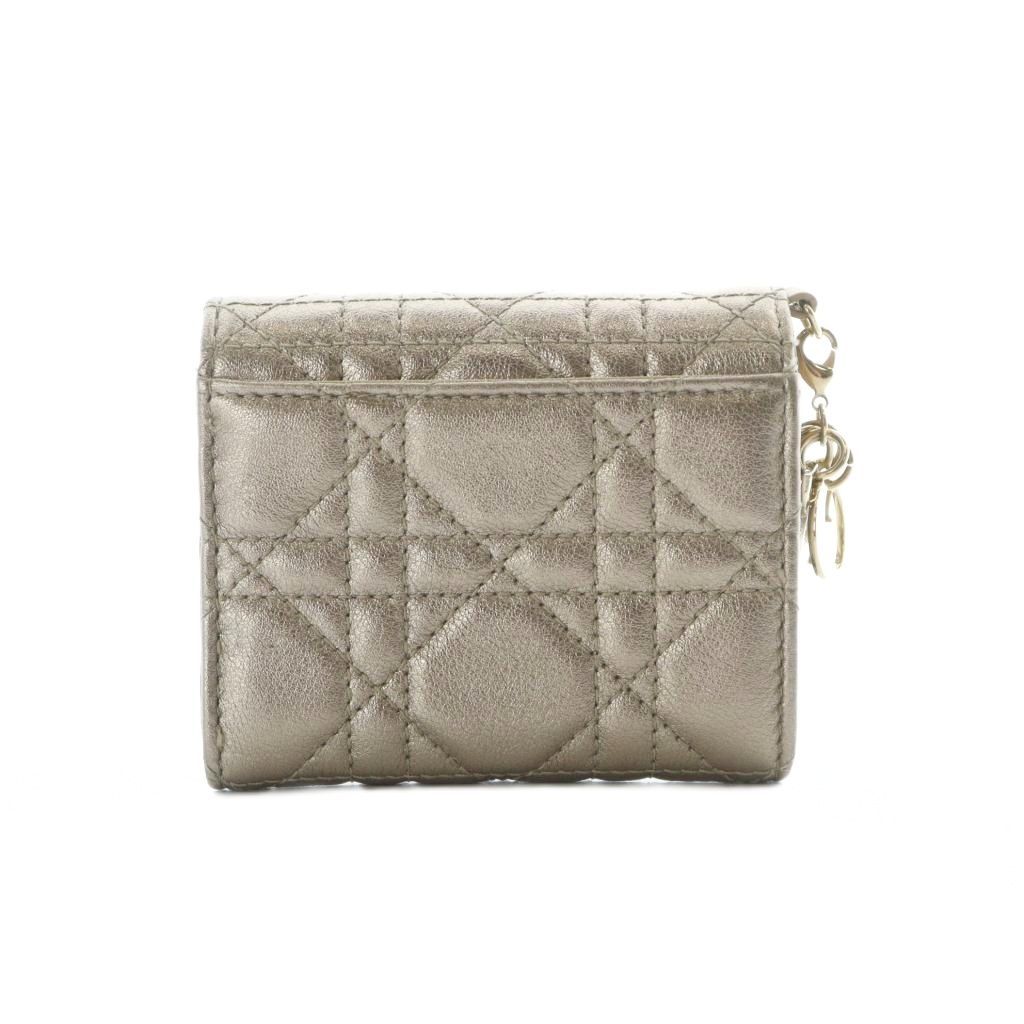 クリスチャンディオール Christian Dior レディディオール ロータスウォレット 財布 二つ折り 小銭入れ レザー ゴールド色 |RI OS