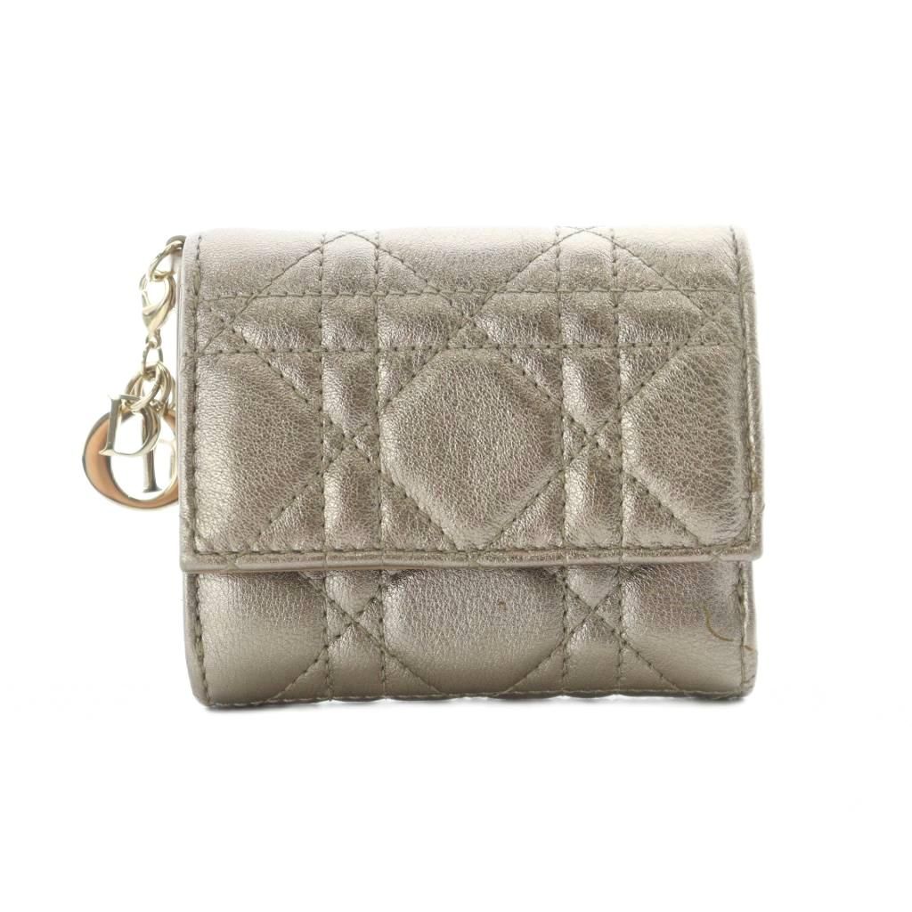 クリスチャンディオール Christian Dior レディディオール ロータスウォレット 財布 二つ折り 小銭入れ レザー ゴールド色 |RI OS