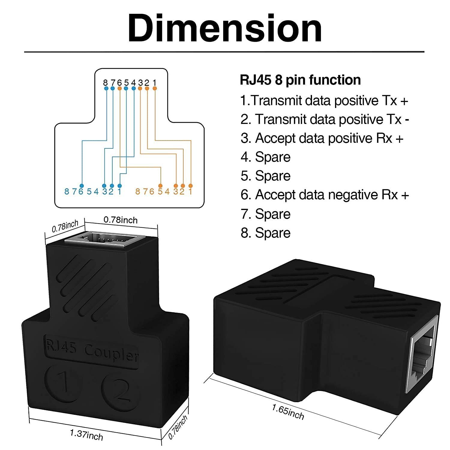在庫セール】RJ45 LANケーブル延長コネクタ 2分岐 RJ45 ケーブル用