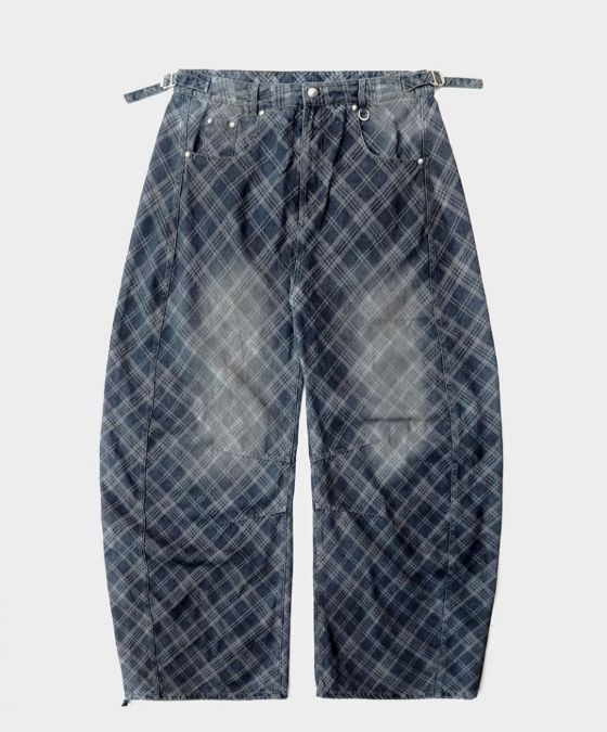 BADBLOOD デニムパンツ ブルーチェック ワイドパンツ