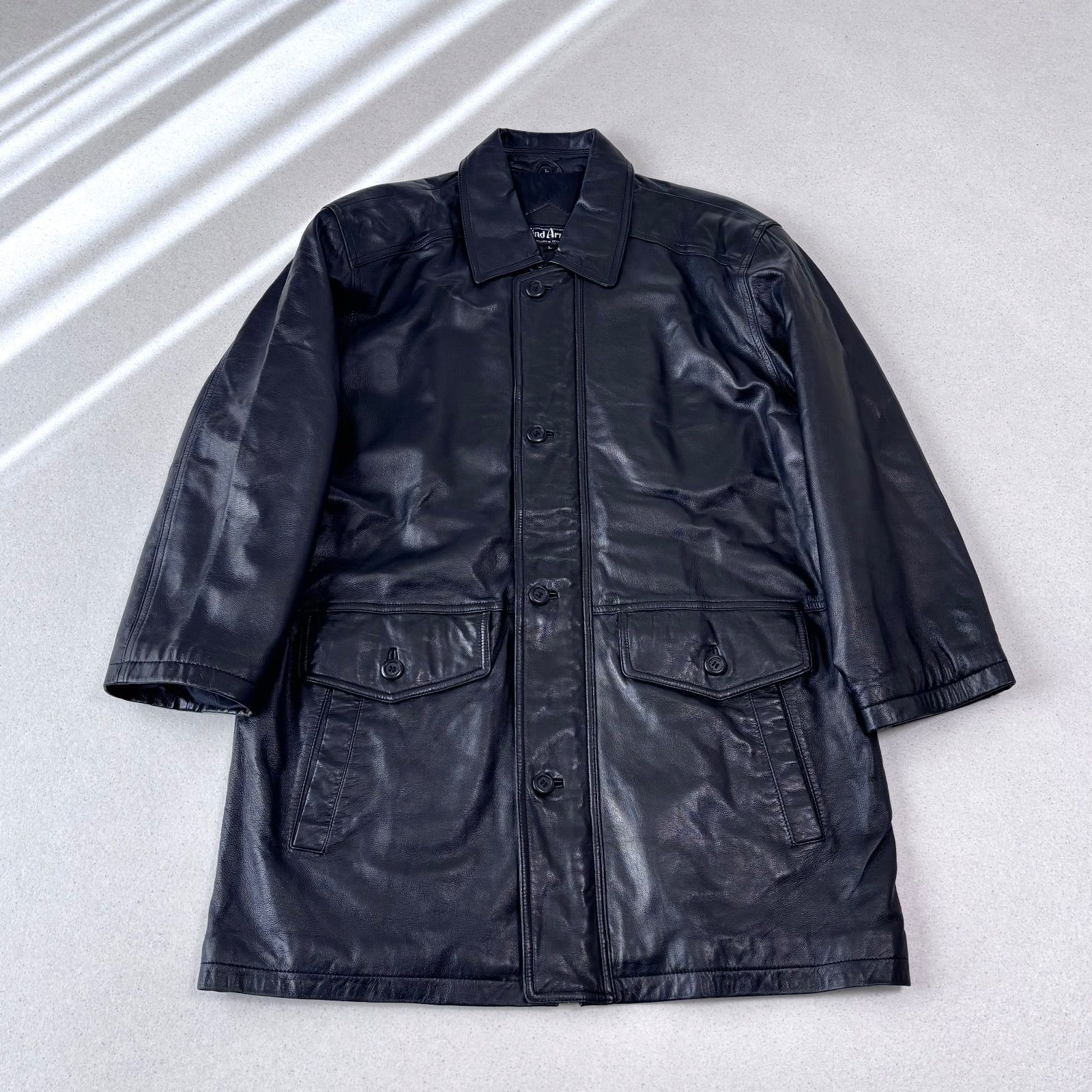Wind Armor ウインドウアーマー 本革 羊革 イタリア産 レザー カーコート ミドル ロング メンズ Lサイズ ブラック 黒 ラムレザー 革ジャン
