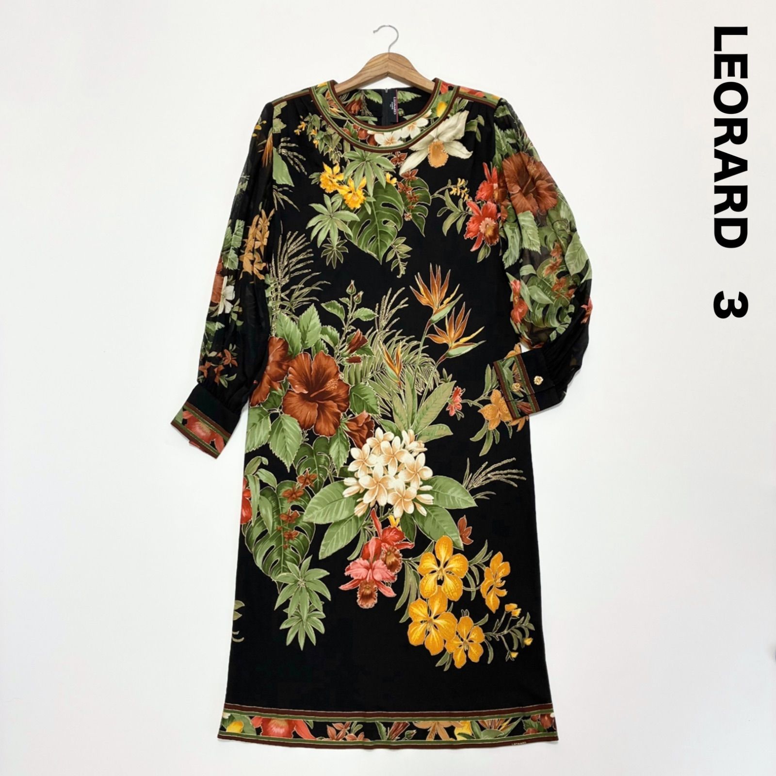 LEONALD レオナール☆ヴィンテージ シルクジャージロングワンピース 美品☆LEORARD レオナール☆シルクジャージロングワンピース L お袖