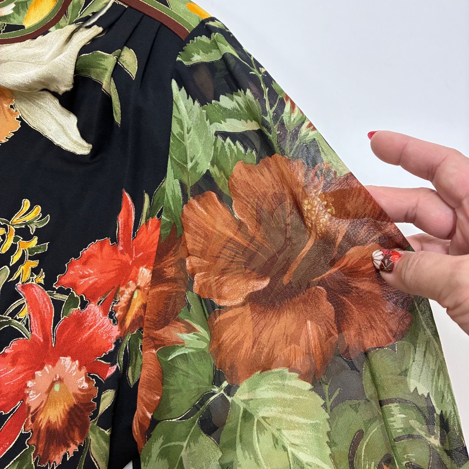 美品☆LEORARD レオナール☆シルクジャージロングワンピース L お袖