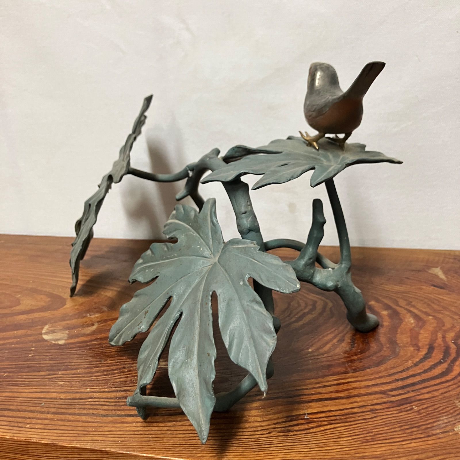 八手に文鳥 置物 骨董品