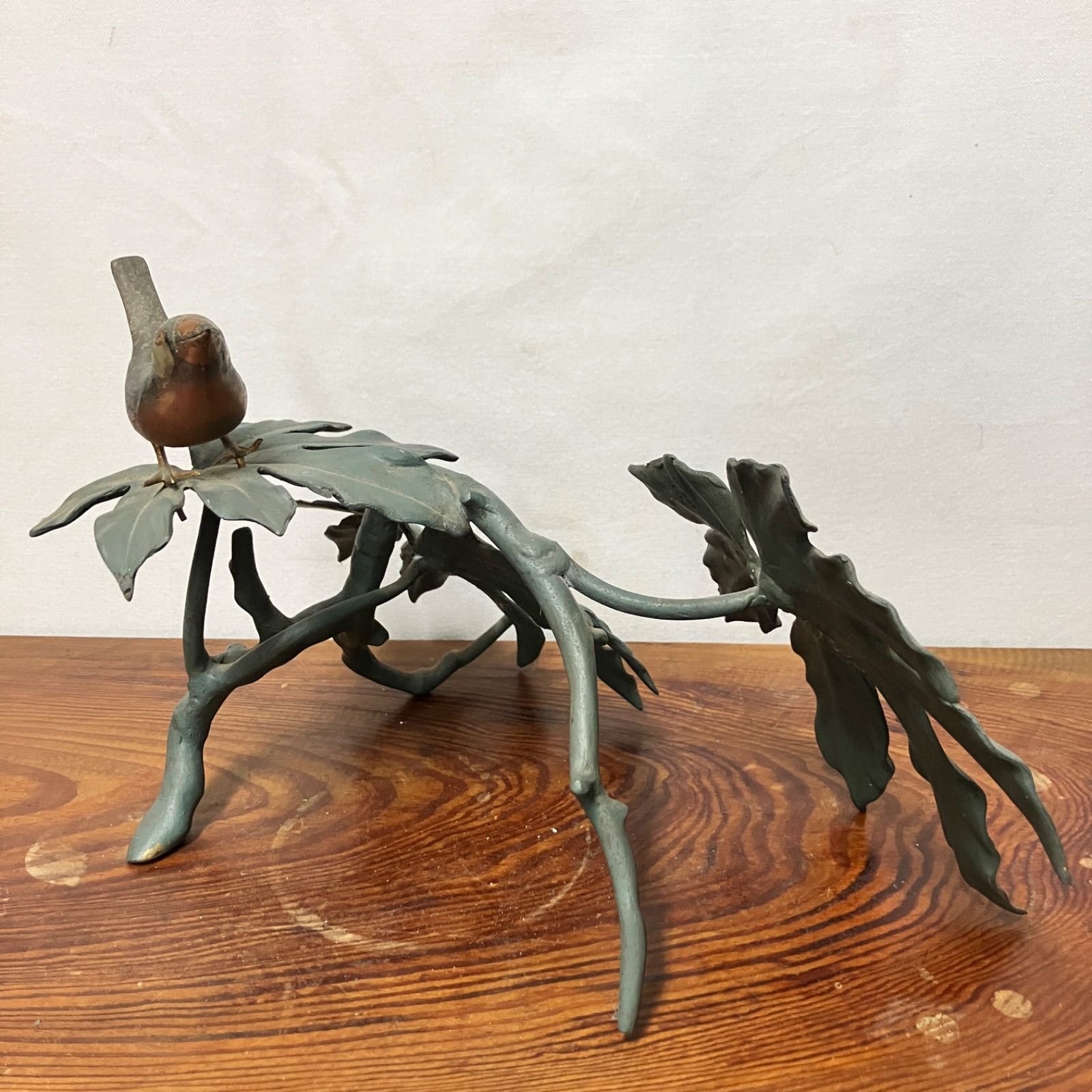 八つ手に文鳥のオブジェ 小鳥 色絵銅製細工 置物 | 雑貨屋えこわっか