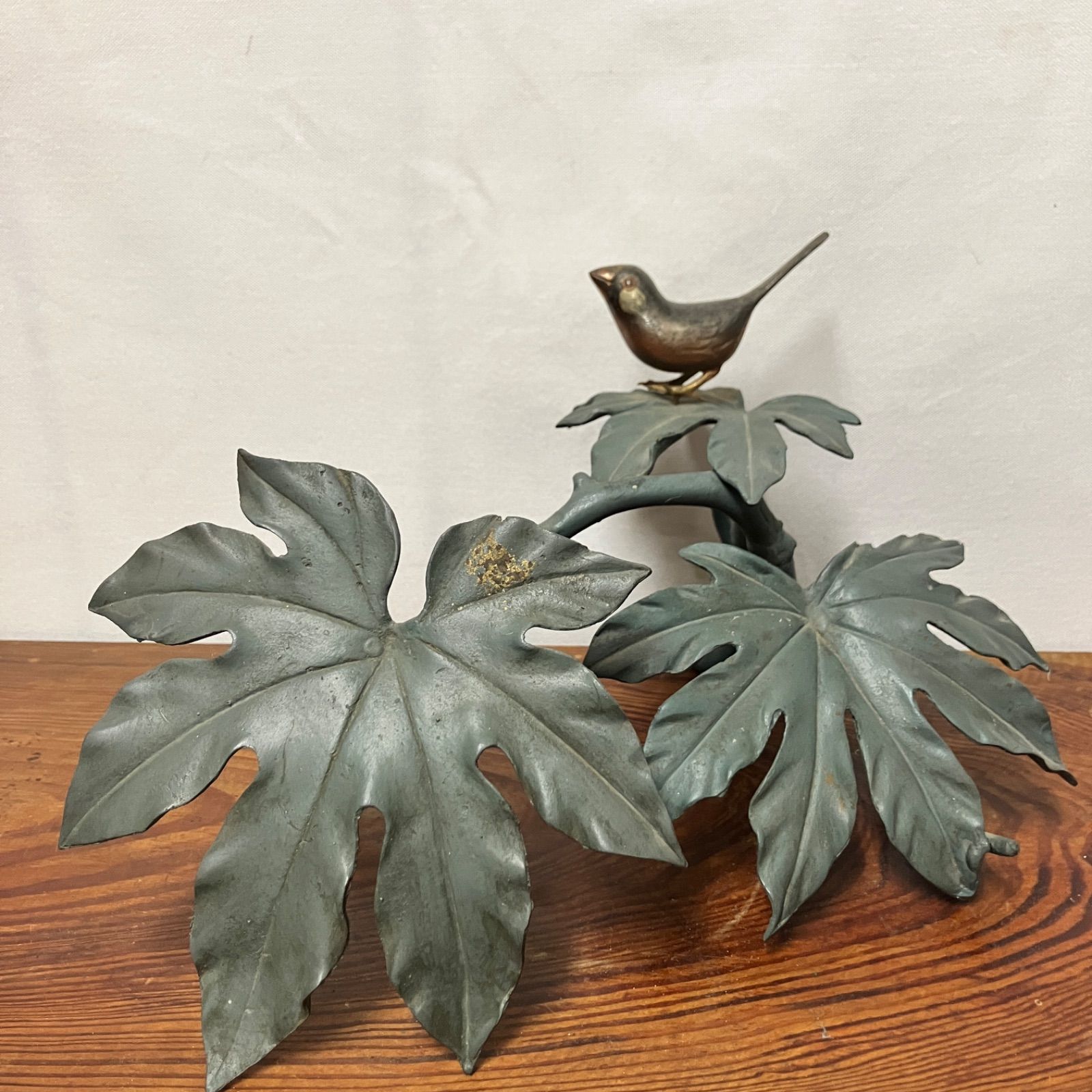 八手に文鳥 置物 骨董品