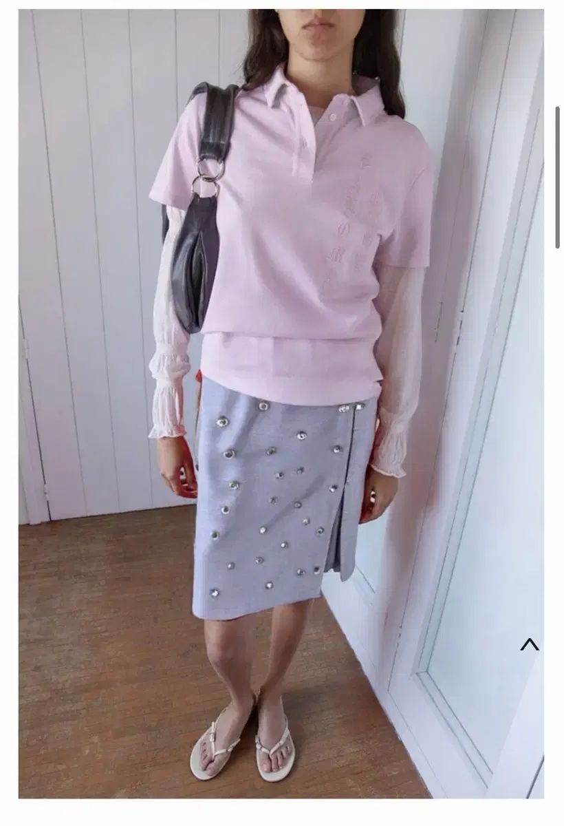 La ciel bleu エンブロイダリー ジャージ スカート ミディ グレー