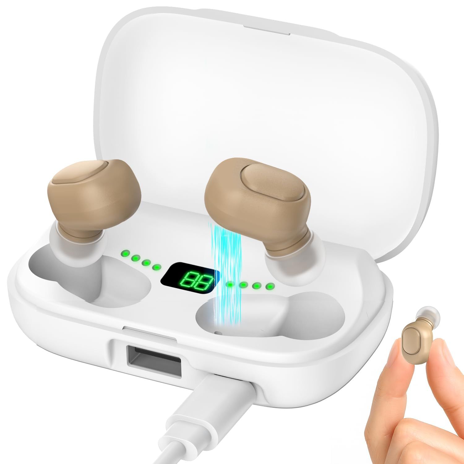 集音器 高齢者 しゅうおんき 4段階音量調整 簡単操作 自動電源ON|OFF 音声拡聴器 20-30時間連続使用可 1200 mah充電ケース付き ノイズ低減 Type-C充電式 残量表示 片耳|両耳対応 人間工学 耳穴型 祖父祖母 敬老の