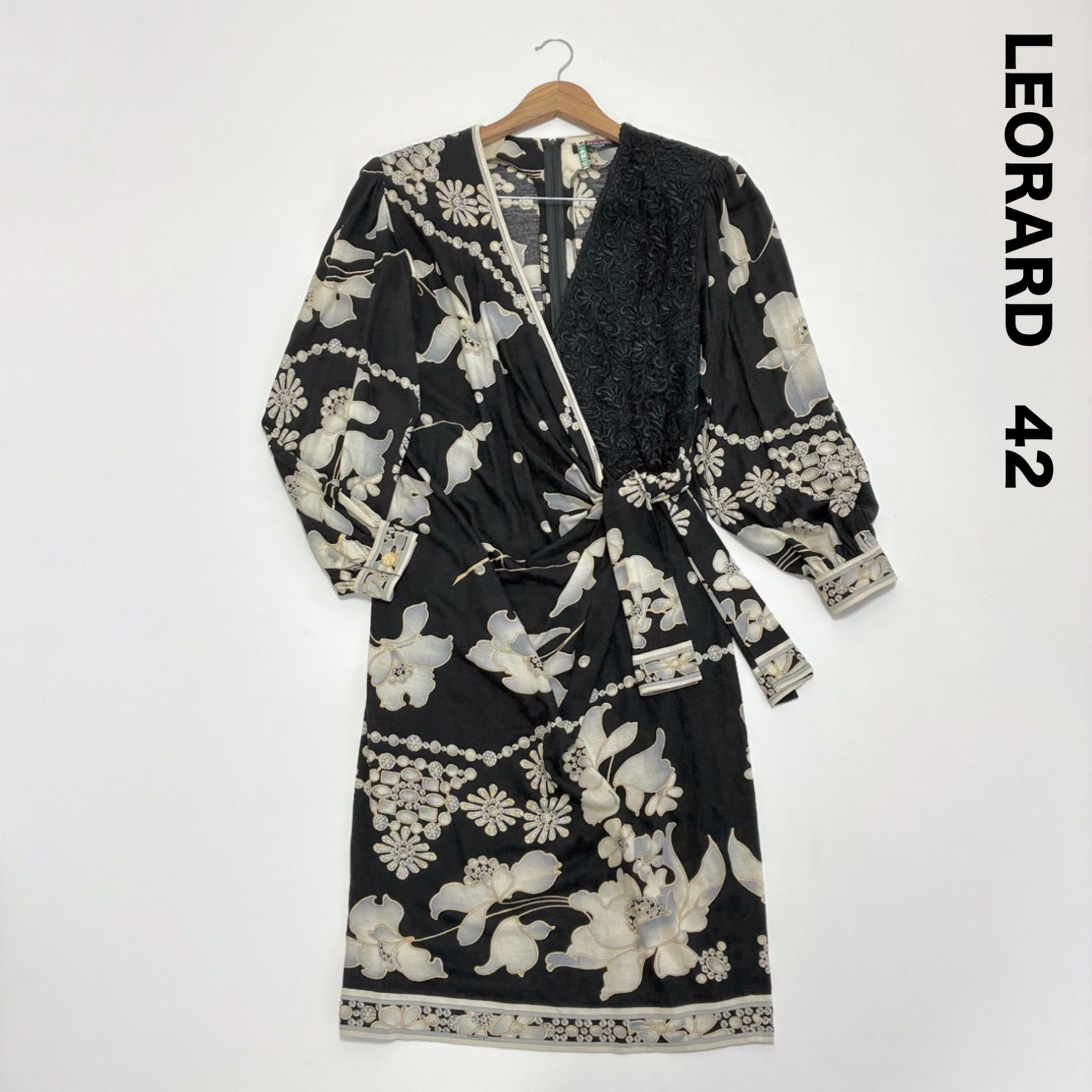 LEORARD レオナール☆カシュクールワンピース 42 アシンメトリー