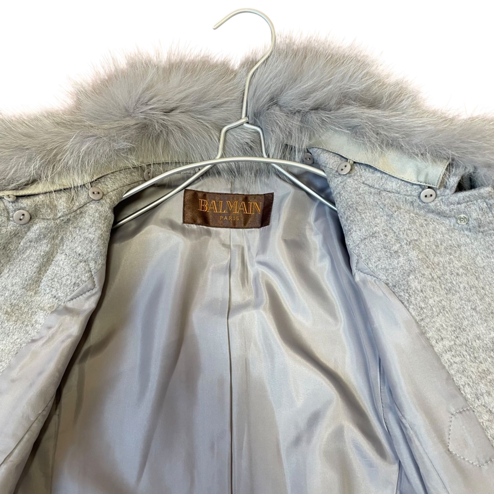 Z1721【美品】BALMAIN バルマン フォックスファー付ダッフルコート