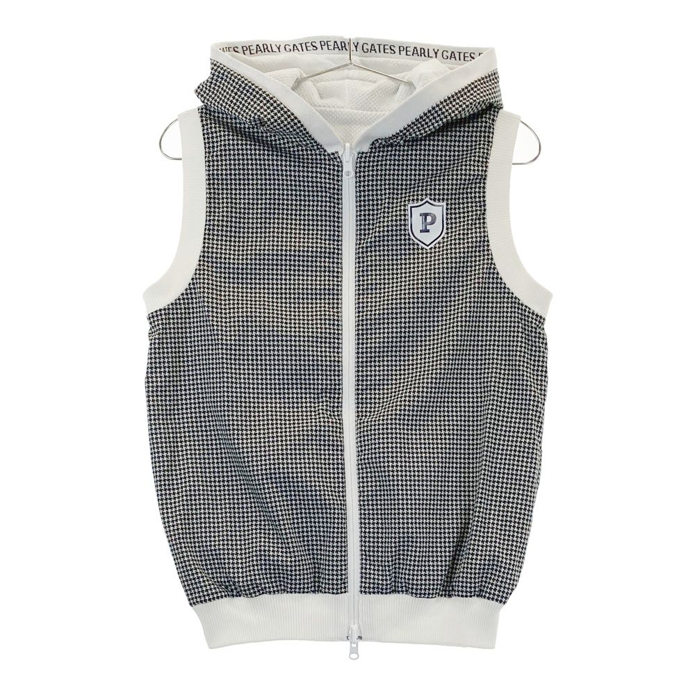 サイズ 0 PEARLY GATES パーリーゲイツ リバーシブル フード付 ジップベスト 千鳥柄 ホワイト系 ゴルフウェア レディース ストスト