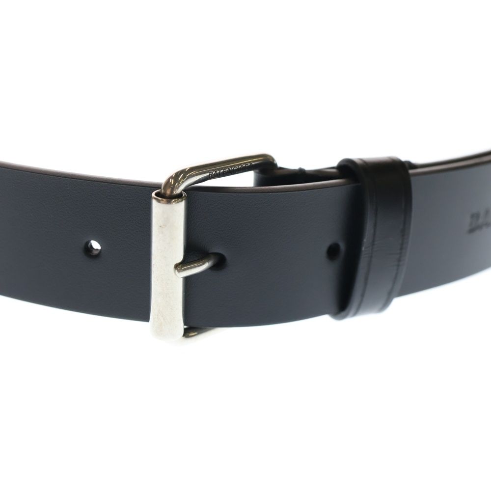 バレンシアガ　ロゴ刻印入りシルバー金具レザーベルト ブラック 674890 バレンシアガ ロゴ刻印入りシルバー金具レザーベルト ブラック 674890
