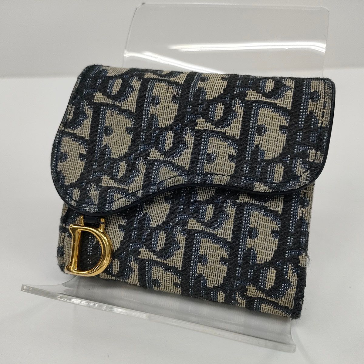 Christian Dior クリスチャンディオール ロータス ウォレット 三つ折り財布 レディース キャンバス ネイビー