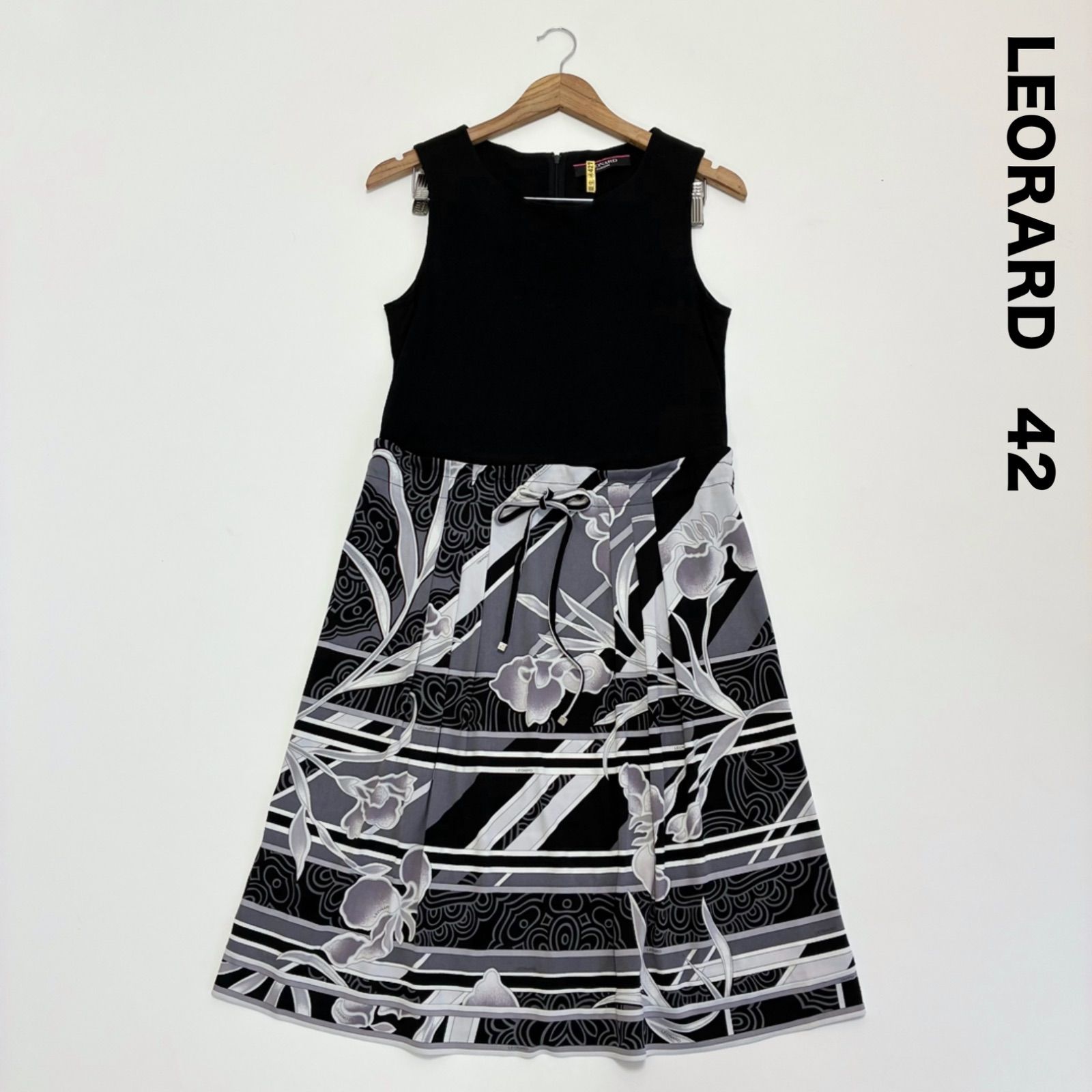 美品☆LEORARD レオナール☆ノースリーブ ウエストドロストワンピース