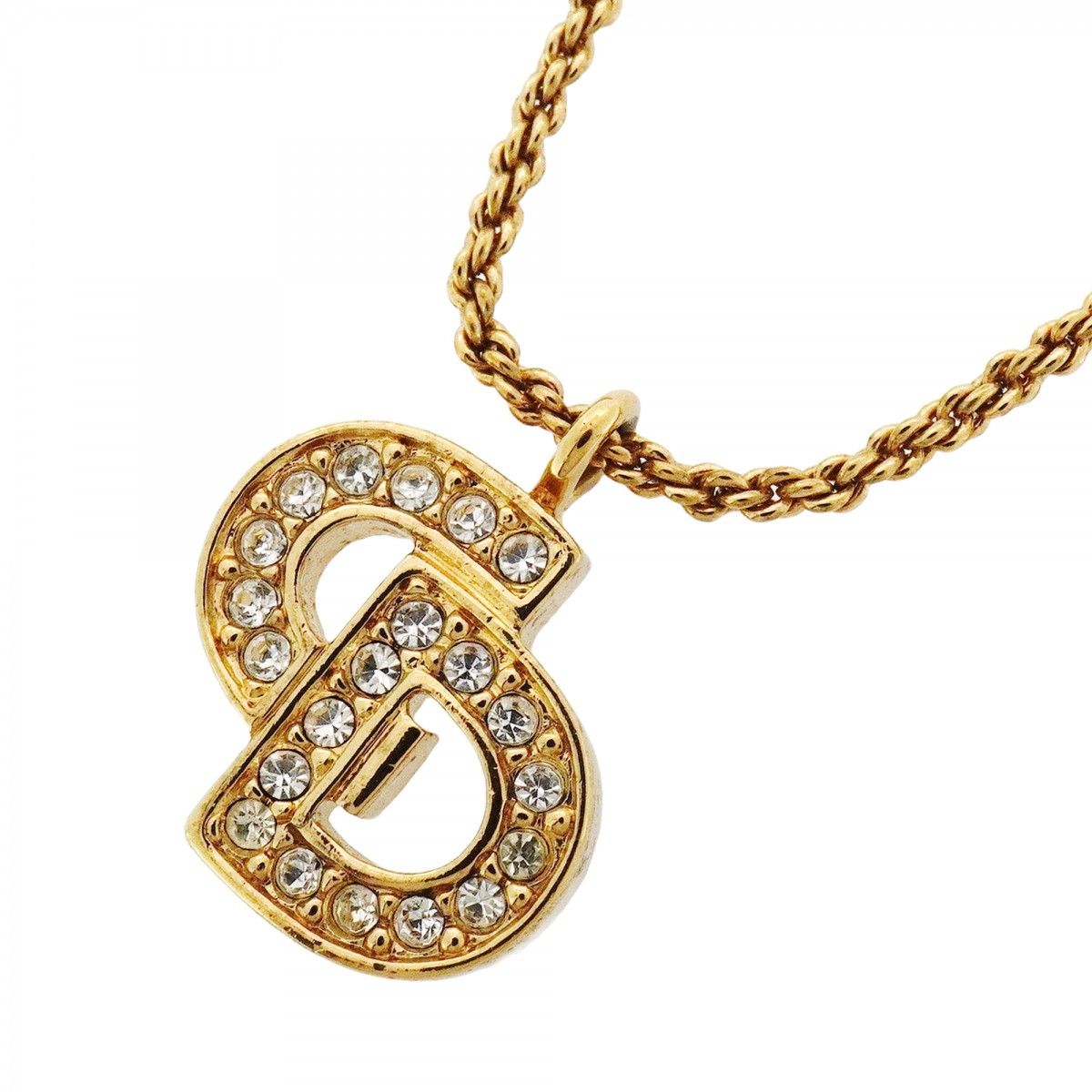 5 jpb 0665 クリスチャンディオール ネックレス CDロゴ GPメッキ ラインストーン ゴールド レディース