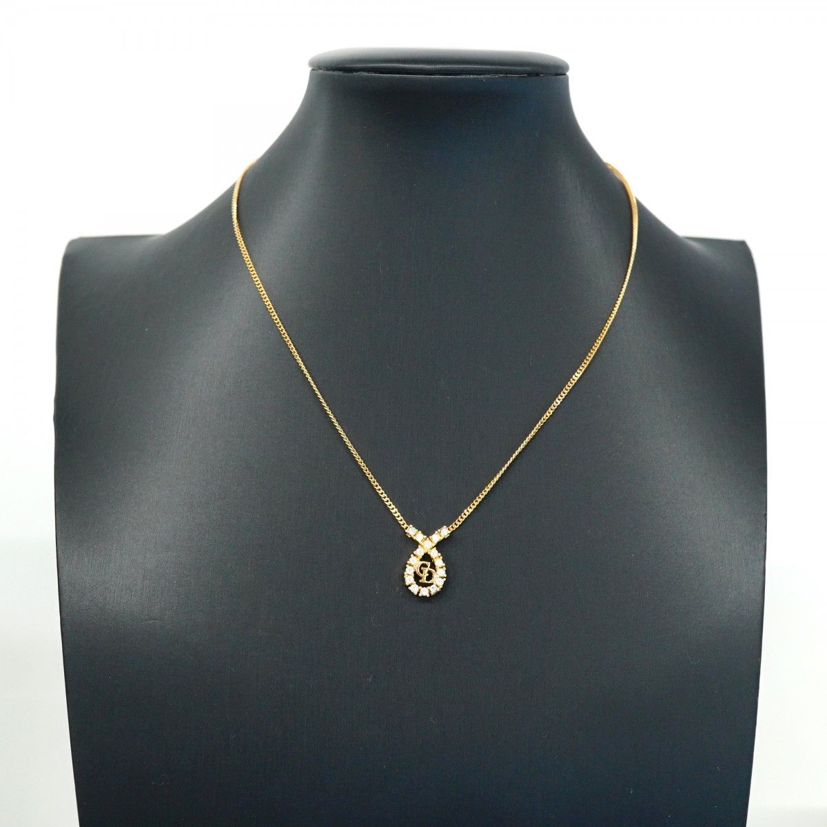 美品　クリスチャンディオール　CDロゴ　ネックレス　ゴールド　ストーン クリスチャンディオール Christian Dior CDロゴ 4P ラインストーン
