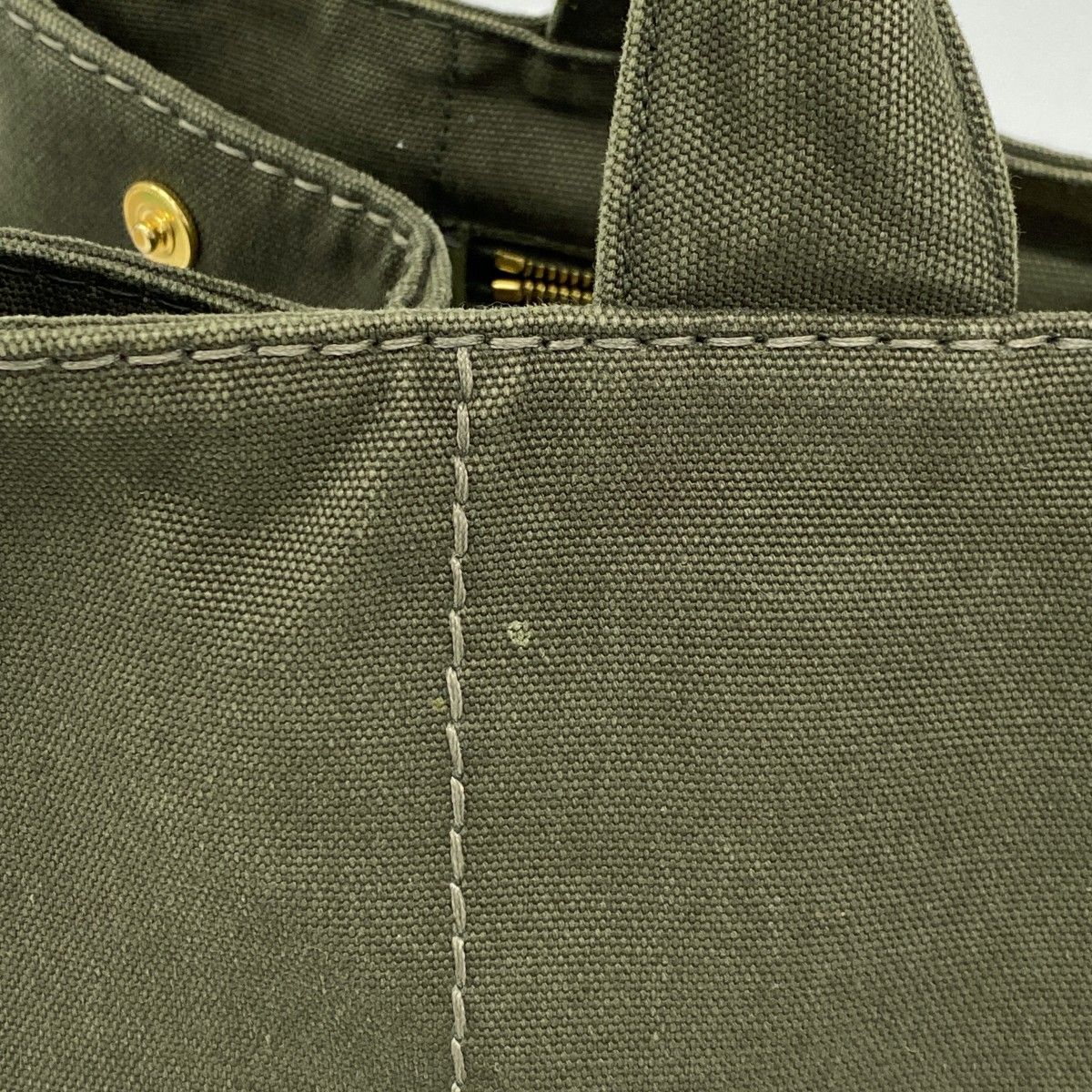 6ab1065】プラダ トートバッグ カナパ キャンバス カーキ ゴールド金具