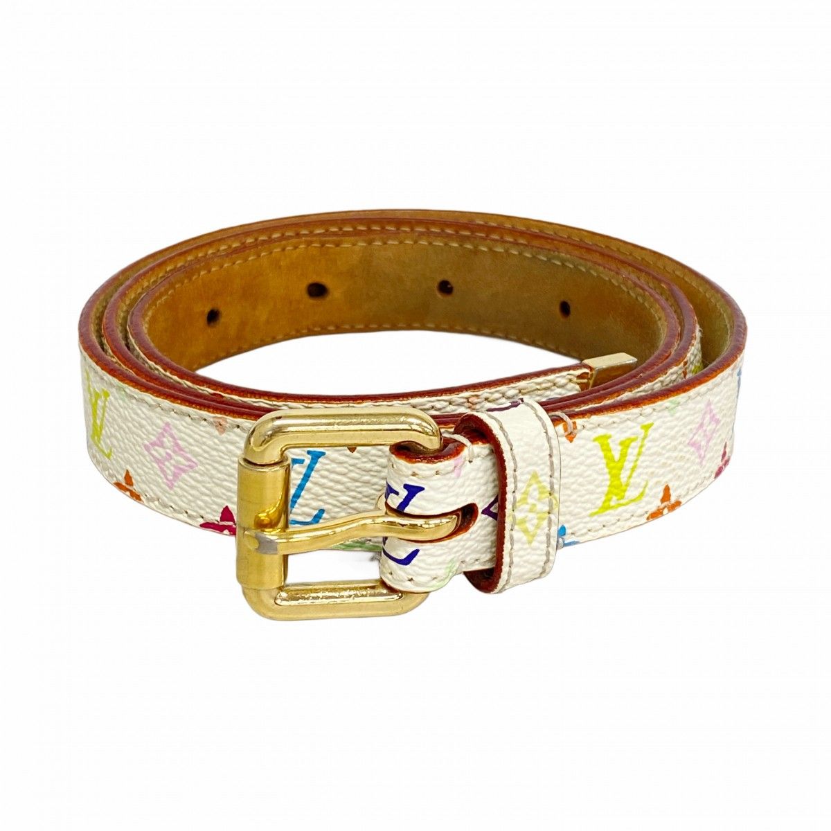 6 ab 1103 ルイヴィトン ベルト モノグラム マルチカラー サンチュールキャレ M 9272 ブロン レディース