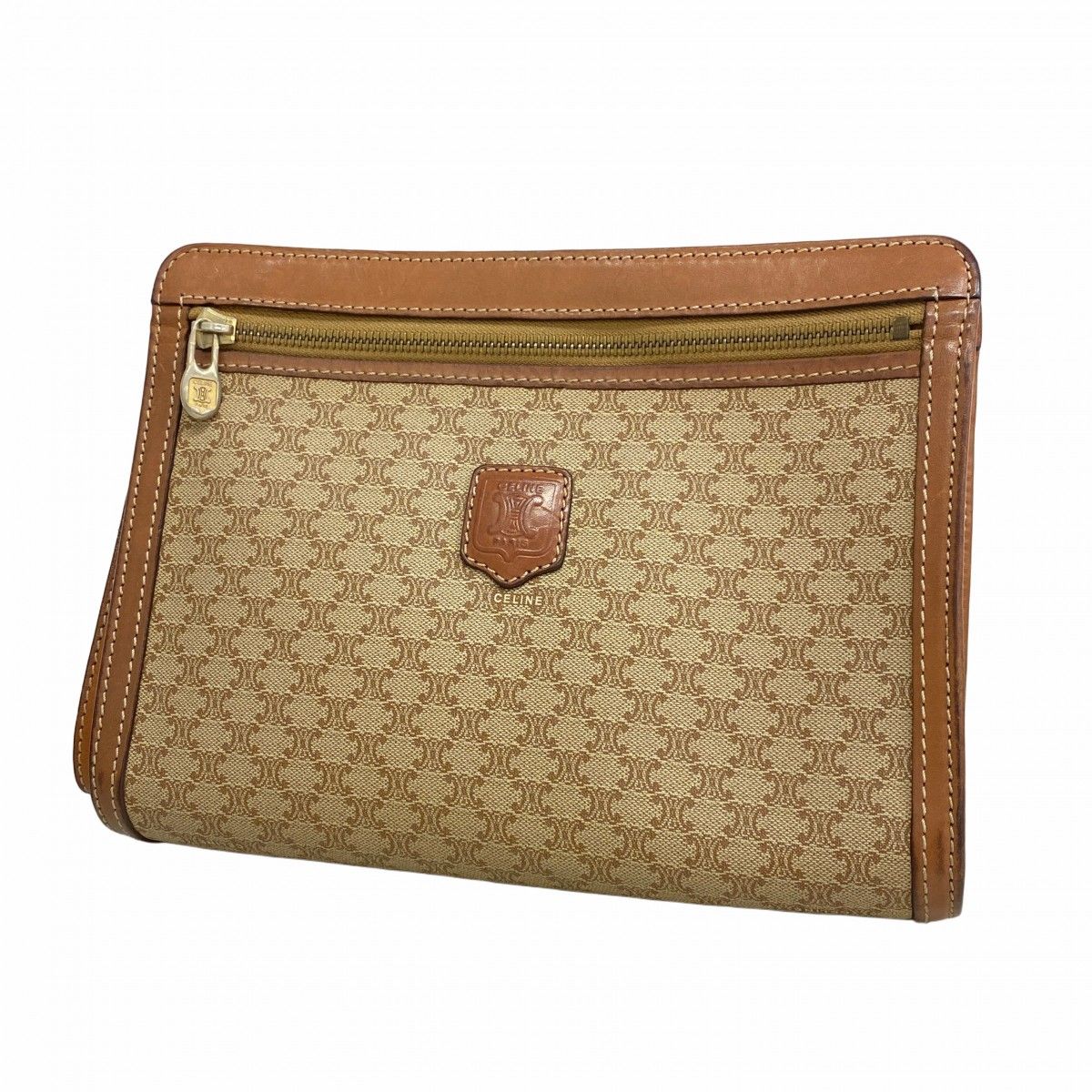 6 ab 1120 セリーヌ クラッチバッグ マカダム PVC ブラウン ゴールド金具 メンズ