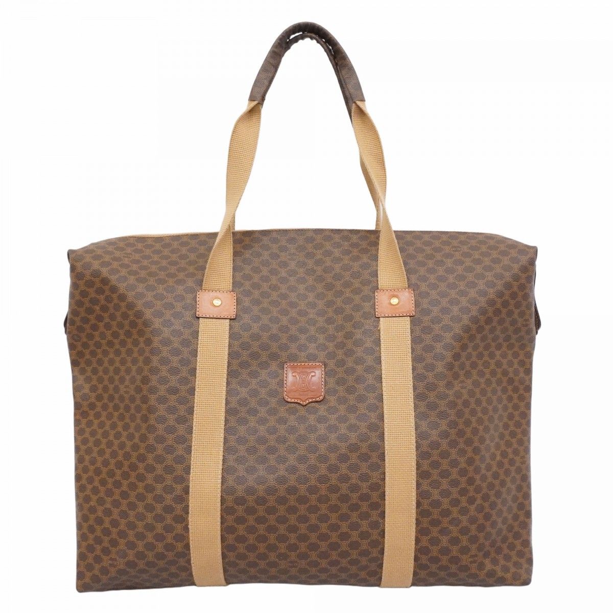 6 ab 1172 セリーヌ ボストンバッグ マカダム PVC ブラウン ゴールド金具 メンズ レディース ユニセックス