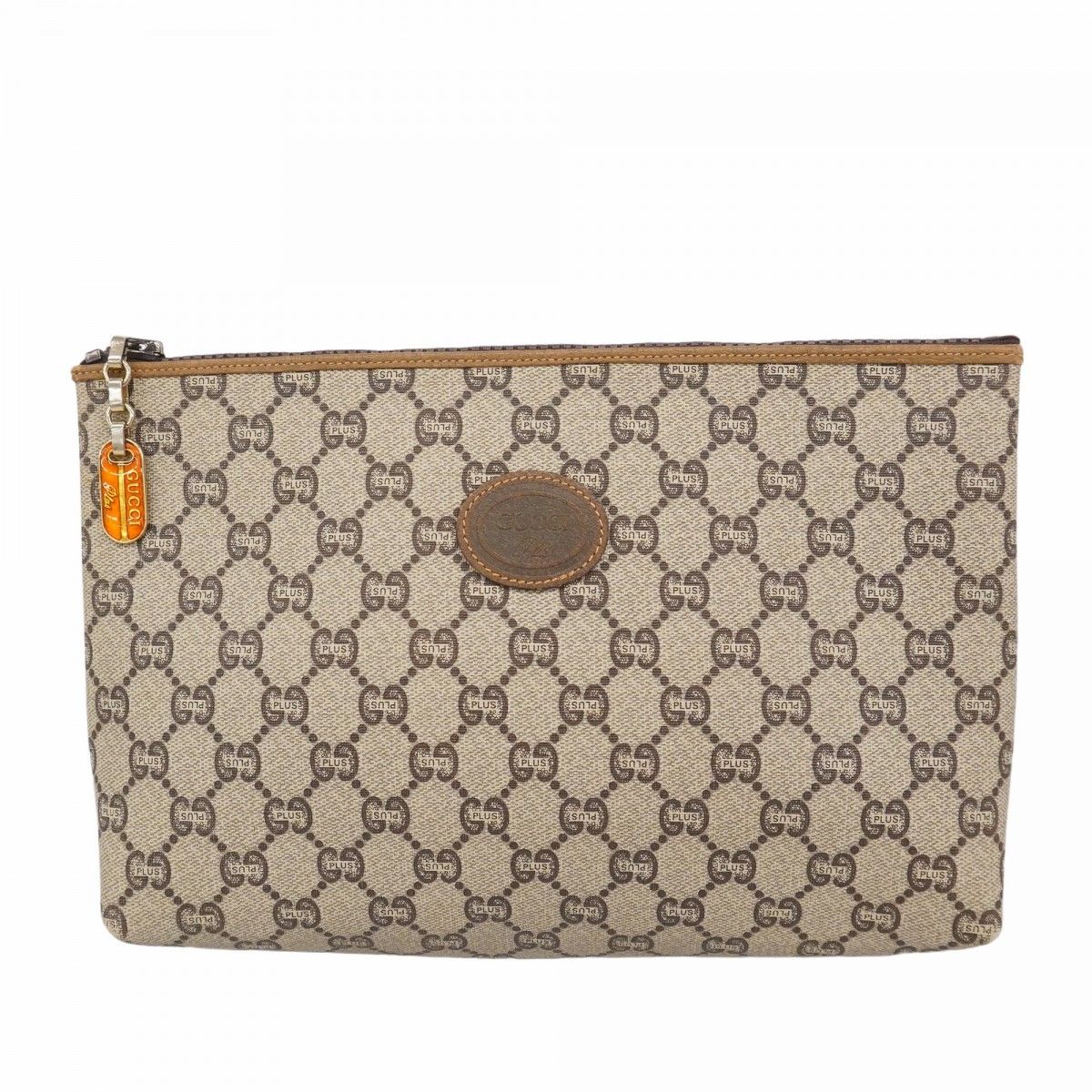 6 ab 1186 グッチ クラッチバッグ GGプラス PVC ブラウン ゴールド金具 レディース