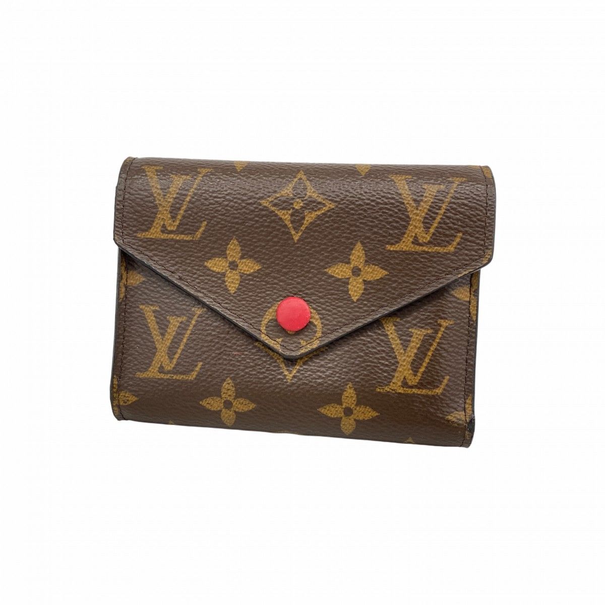 6 ab 1207 ルイヴィトン 三つ折り財布 モノグラム ポルトフォイユヴィクトリーヌ M 41938 ブラウン フューシャ レディース