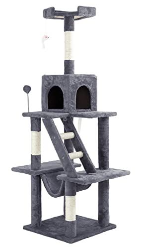 リコメン堂 キャットタワー 据え置き スリム 爪とぎ 隠れ家 展望台 おもちゃ 多頭飼い ダークグレー 46 cm x 153 d 5771 8 c