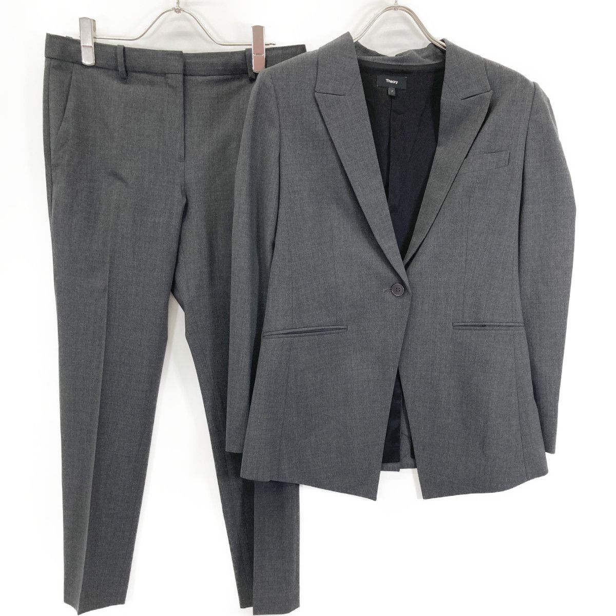 【中古】セオリー TRACEABLE WOOL ETIENNETTE B ＆ TRECCA 4N スーツ ジャケット 0 パンツ 2 グレー レディース Theory セオリー 23年製 ｸﾞﾚｰ Traceable Wool Etiennette Blazer ｽｰﾂ