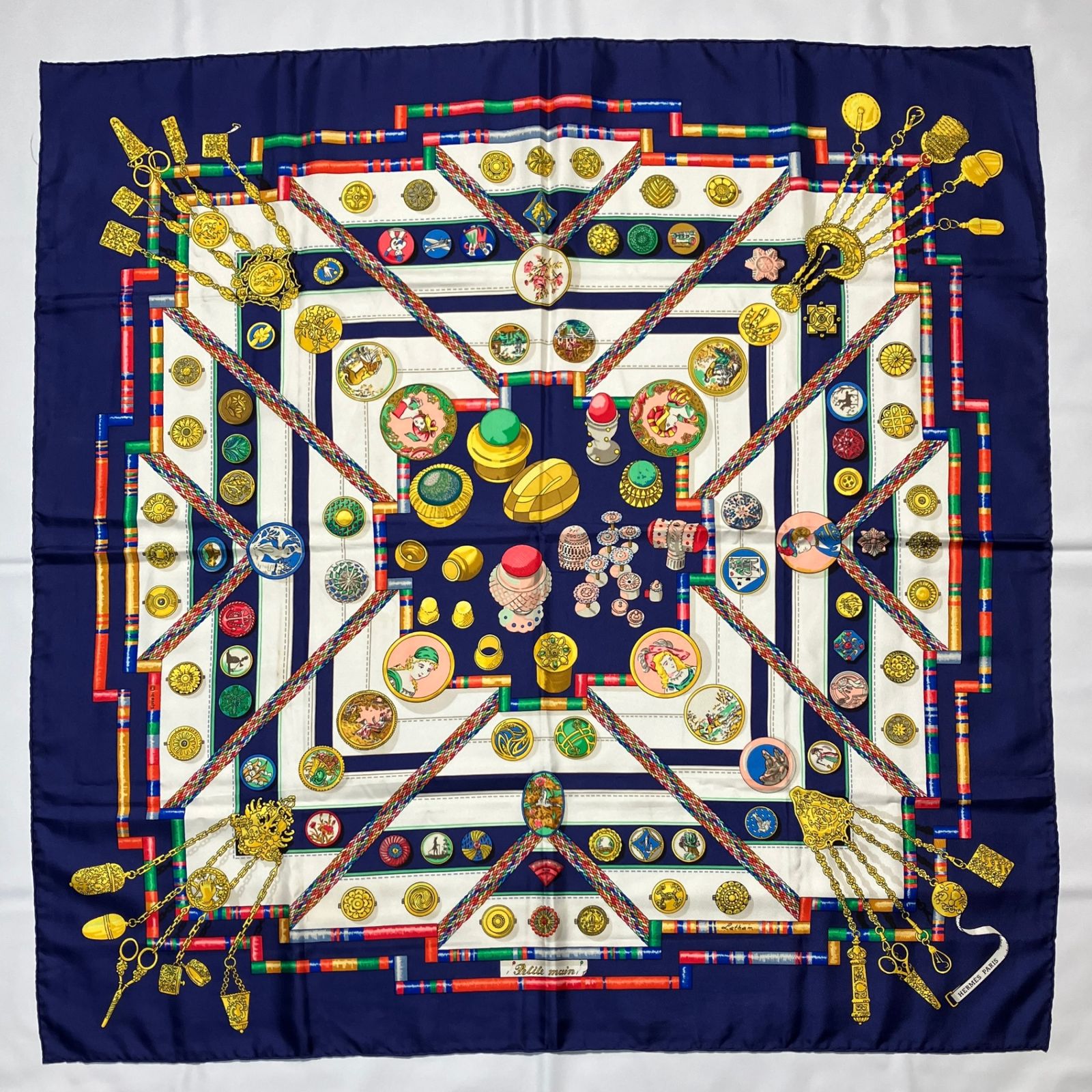 2510-220｜ ｜エルメス カレ 90 スカーフ シルク ネイビーブルー