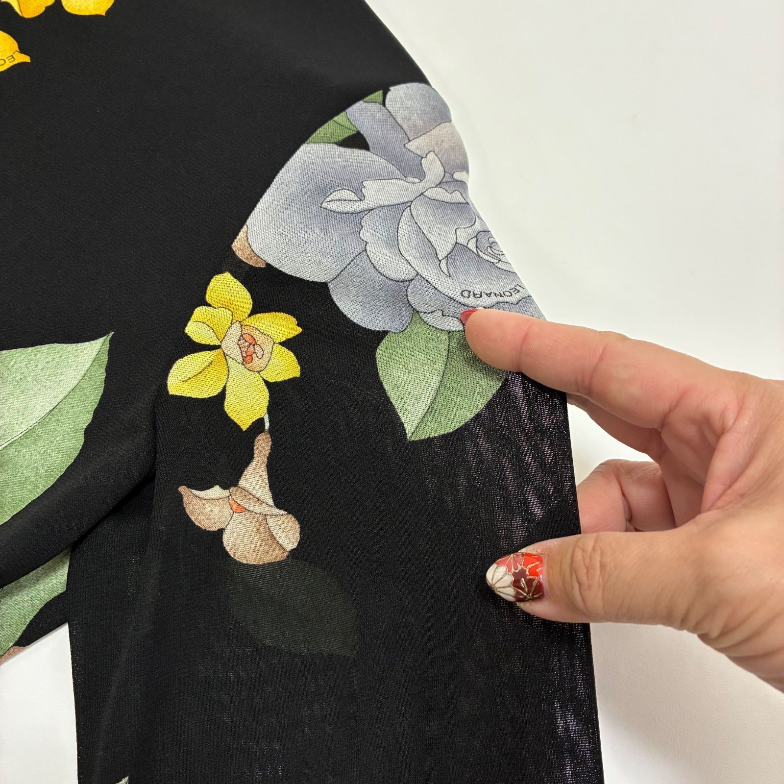 LEORARD レオナール☆ハイネックお袖シアーロングワンピース L 後ろ