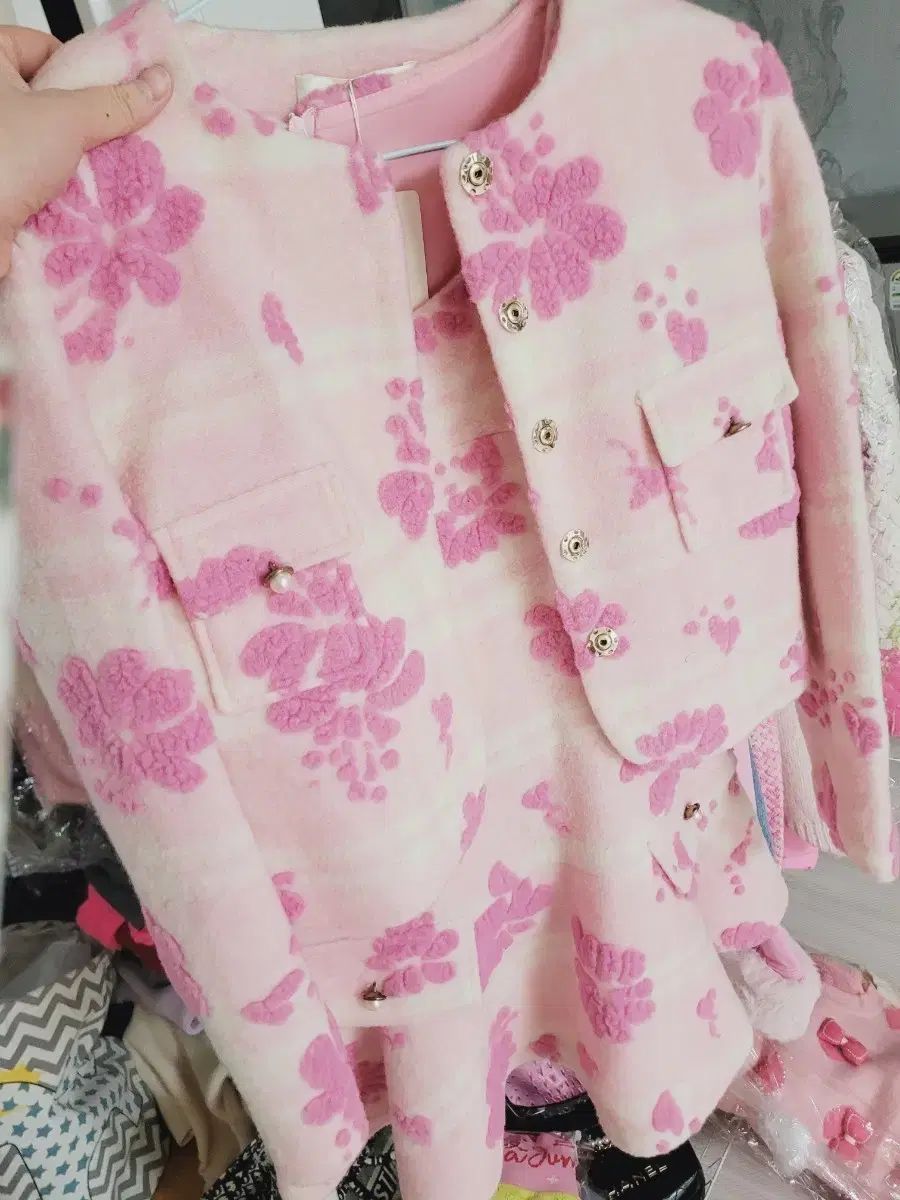 ピンク 花柄 ジャケット スカート セット SET