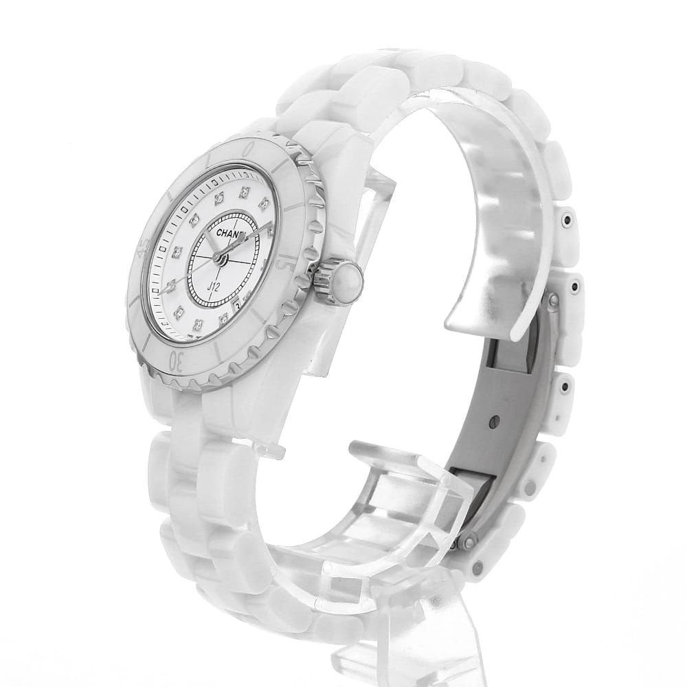 シャネル J 12 白セラミック Pダイヤ H 1628 レディース